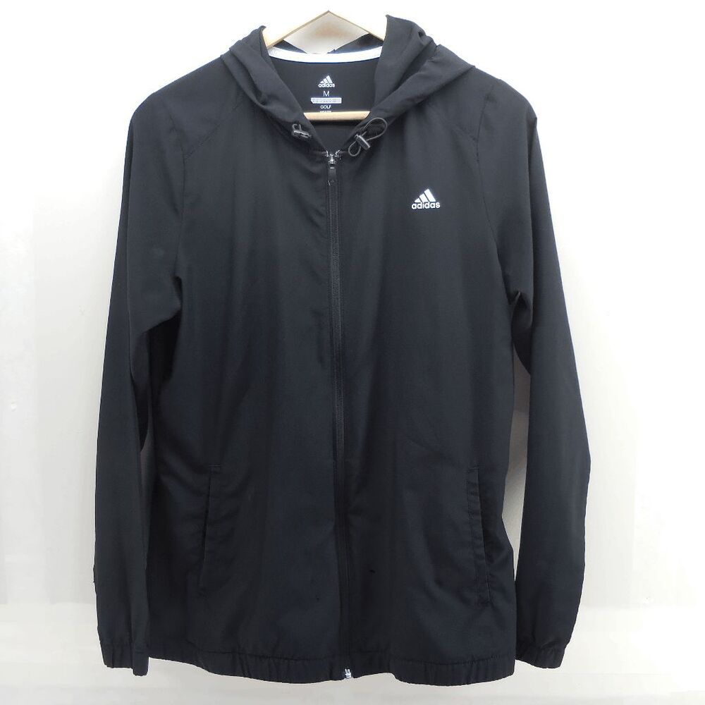 Adidas Golf Mens Medium Full Zip Hooded Windbreaker Jacket Has‎ Small Holes